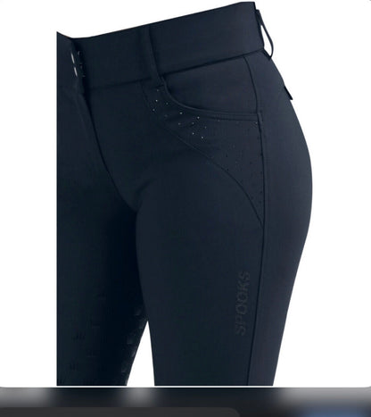 SPOOKS Luanah Ladies Full Grip Silicone Navy Breeches, UK8 , EU36  (4-171) (S1)