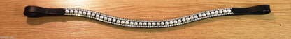 DESIGNER BLING!*Leather Mega-Sparkly Browband*3-Rows Crystals*Dressage *BLACK*