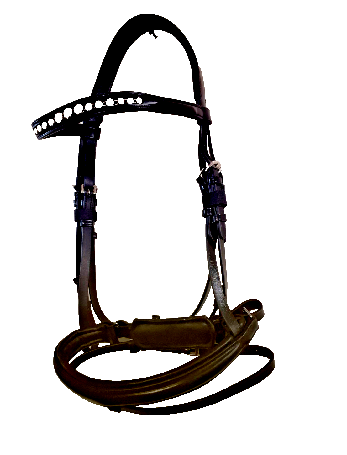 English Leather show bridle crystal browbands  free reins Full Black  (1060) B12