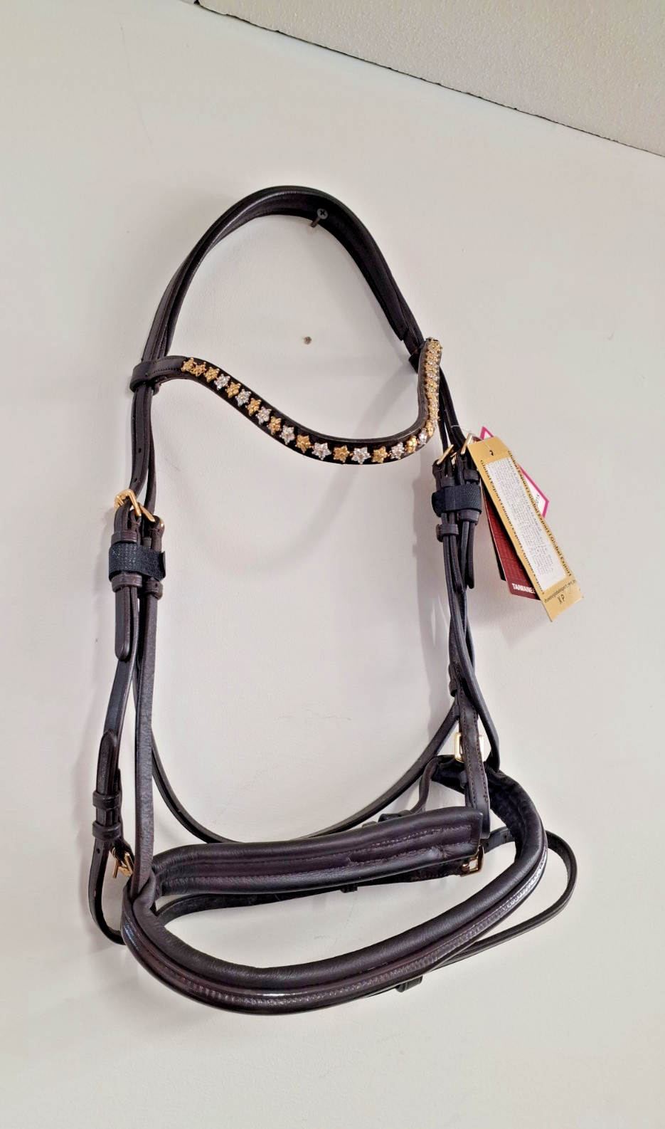 Cwell Equine English Leather Snaffle Bridle Crystals Brown  FULL (717/15) B010