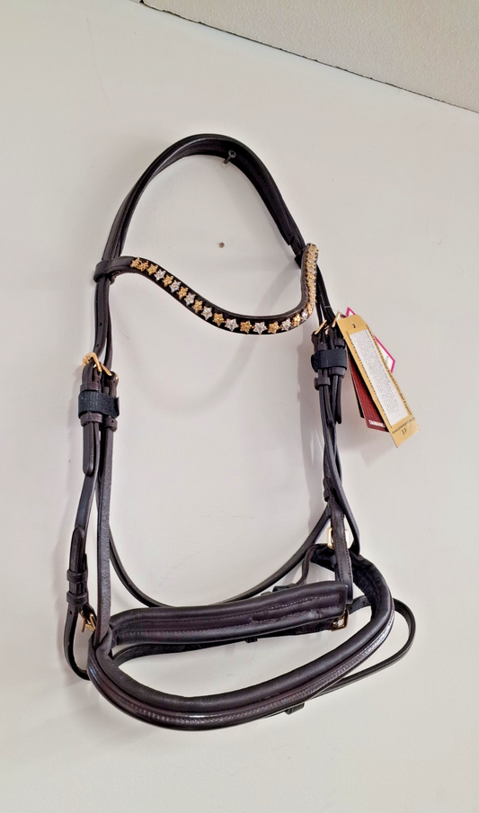Cwell Equine English Leather Snaffle Bridle Crystals Brown  FULL (717/15) B010