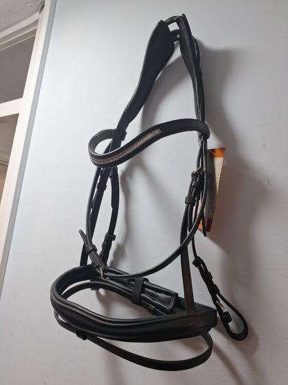 NEW  English Leather Clear CRYSTAL BRIDLE SNAFFLE BRIDLE full Black (1042-19) B36