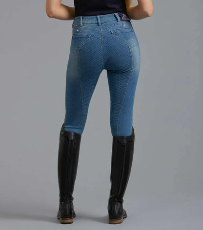 Premier Equine  Gina Ladies Full Seat Denim Breeches  Blue UK 22" EU 34 (4132)S90