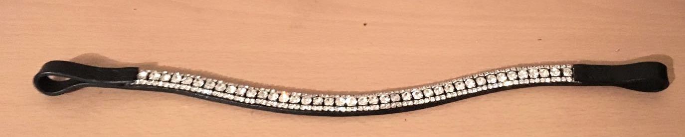 DESIGNER BLING!*Leather Mega-Sparkly Browband*3-Rows Crystals*Dressage *BLACK*