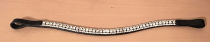DESIGNER BLING!*Leather Mega-Sparkly Browband*3-Rows Crystals*Dressage *BLACK*
