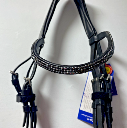 NEW Cwell English Leather BRIDLE Crystal SNAFFLE BRIDLE full Black (2002) B44