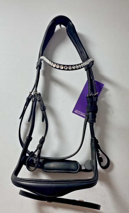 NEW English Leather BRIDLE Crystal SNAFFLE BRIDLE full Black (1153/22-23) B40
