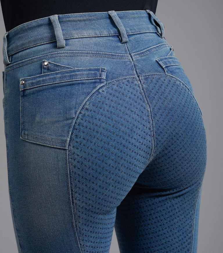 Premier Equine  Gina Ladies Full Seat Denim Breeches  Blue UK 22" EU 34 (4132)S93
