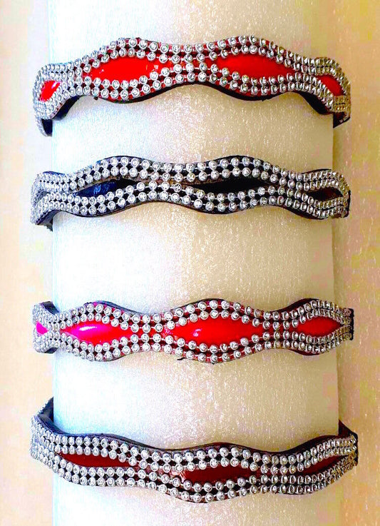 New Designer Bling Clear Crystal with Patent coloured Leather Browband Black