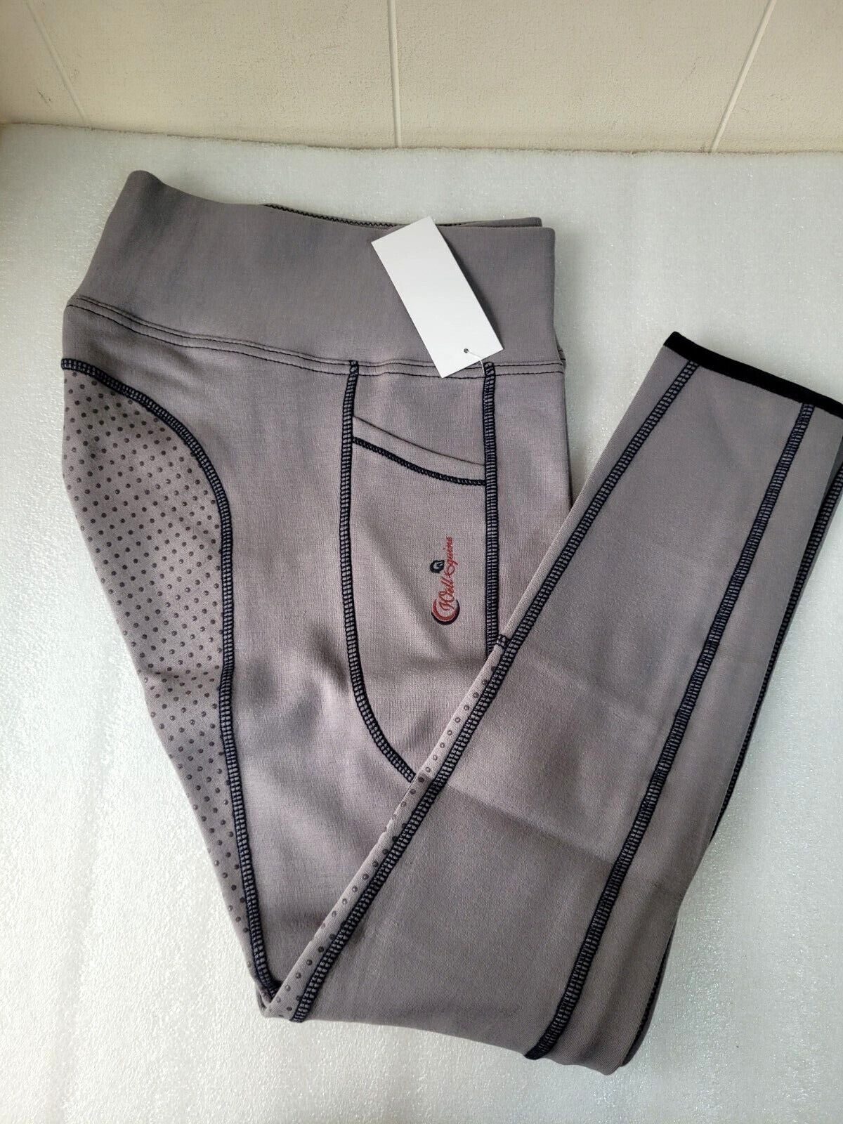 New Silicone Grip Horse Riding Leggings Tights Phone Pocket, GREY 1