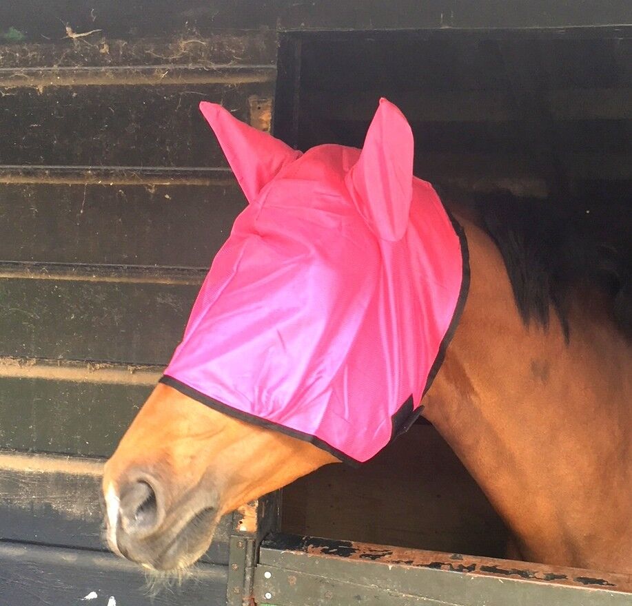 NEW HORSE MESH FLY MASK WITH EARS DARK PINK - FREE P/P on sale