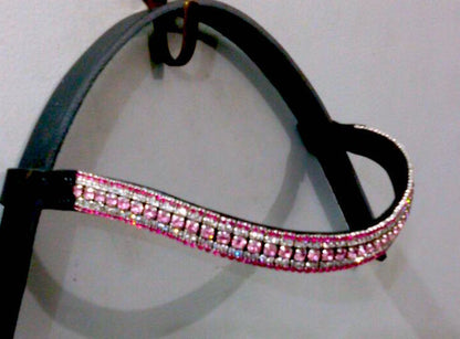 New Bling! Designer  Dressage *Pink* coloured Crystal Browband Great Gift BLACK*