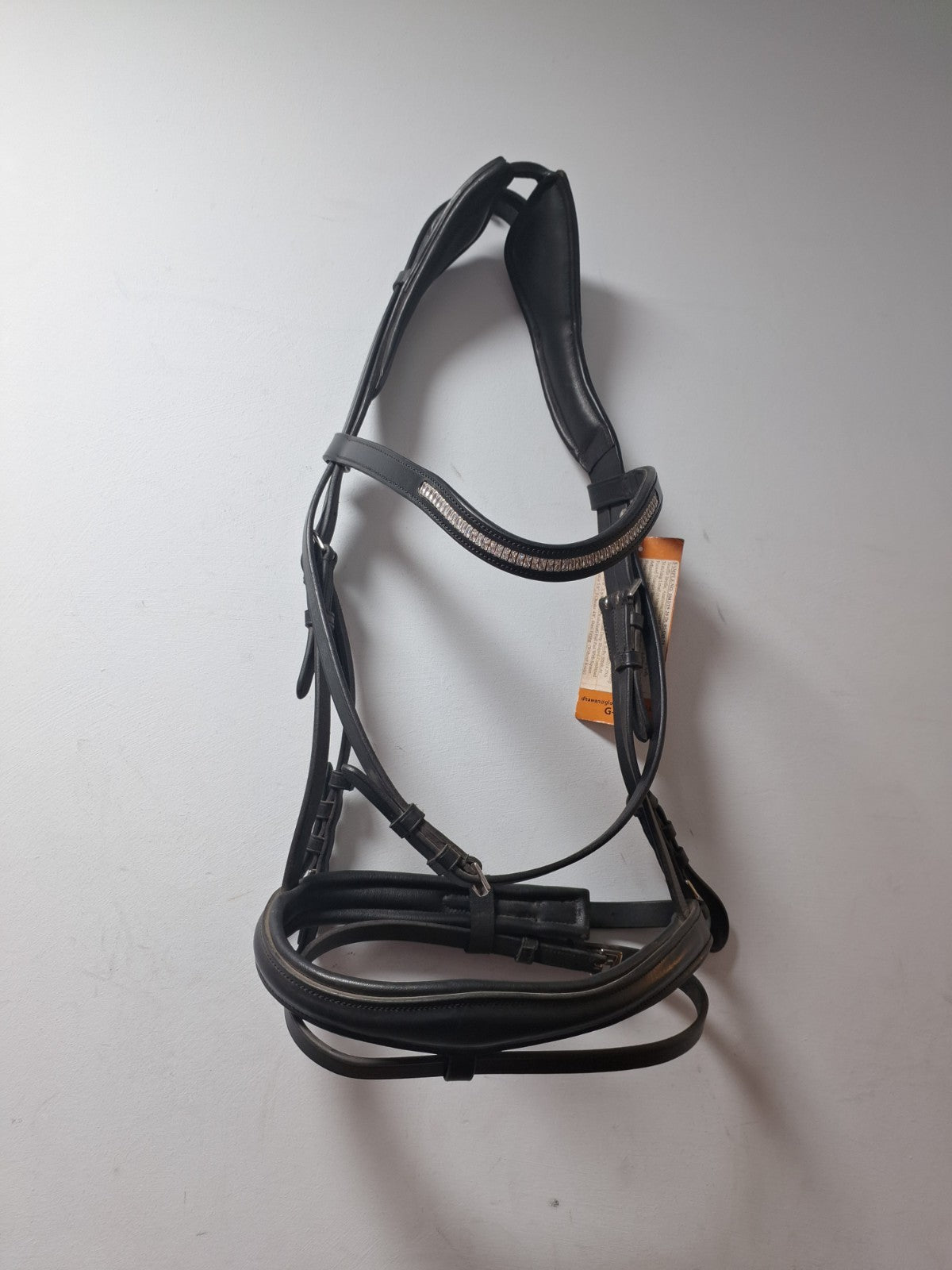 NEW  English Leather Clear CRYSTAL BRIDLE SNAFFLE BRIDLE full Black (1042-19) B34