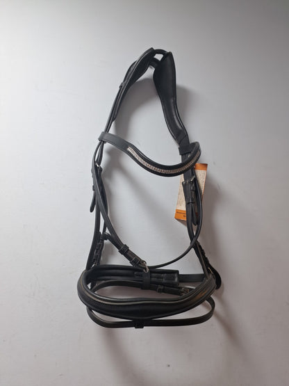 NEW  English Leather Clear CRYSTAL BRIDLE SNAFFLE BRIDLE full Black (1042-19) B34