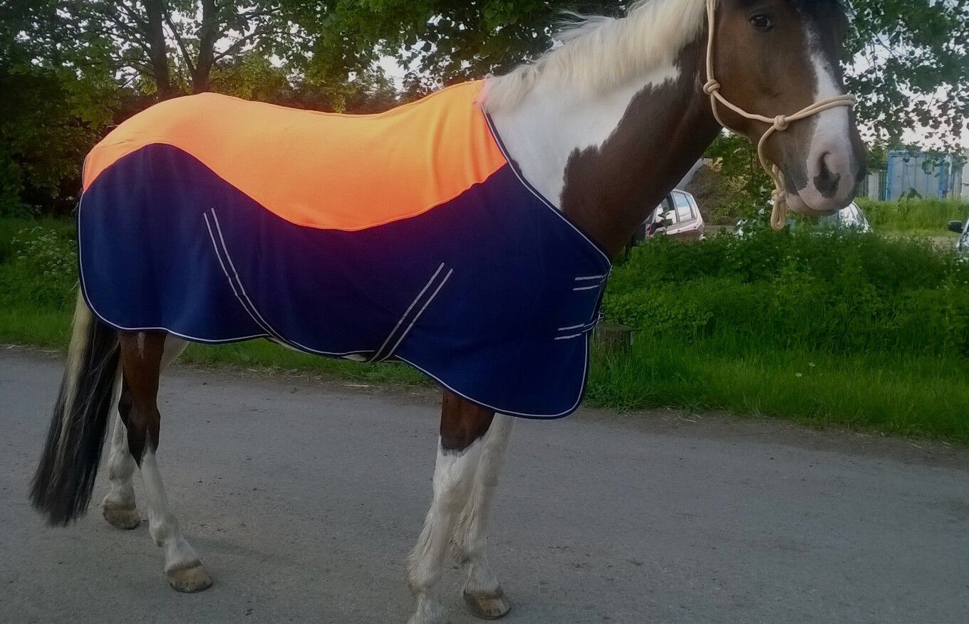 TWO/TONE Mini Shetland PONY RUG SHOW TRAVEL FLEECE RUGS orange/navy 3'6"-5'9"