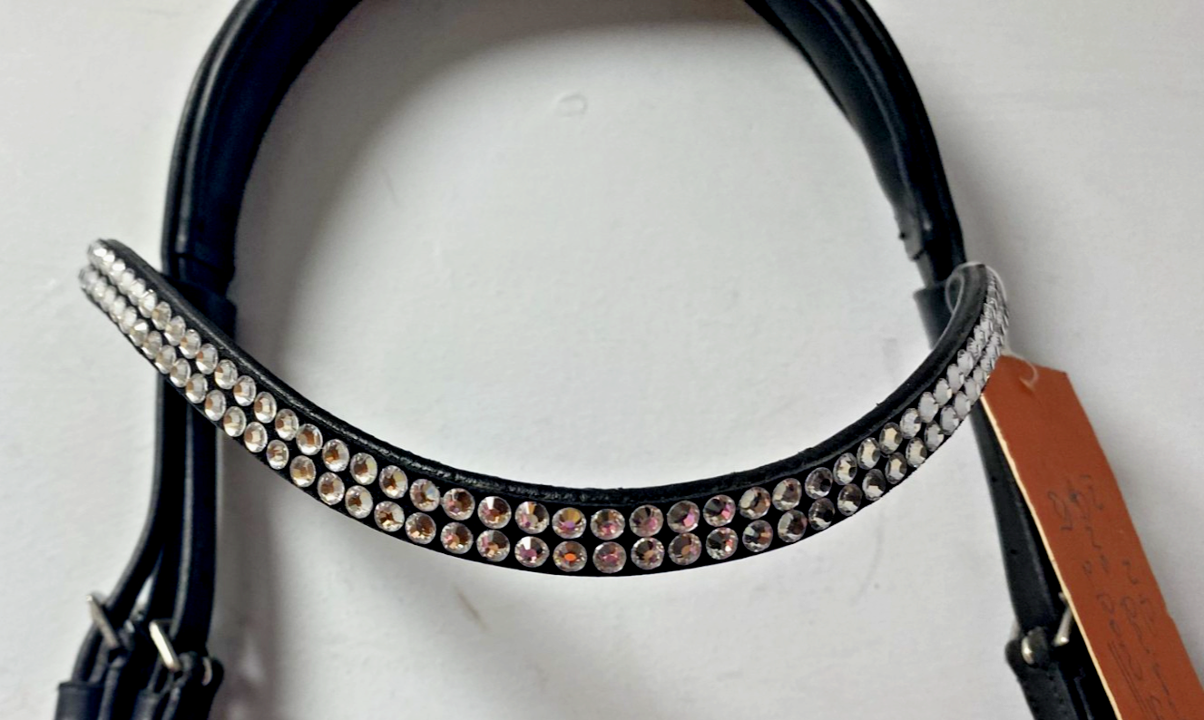 NEW English Leather BRIDLE Crystal SNAFFLE BRIDLE full Black (1169/22-23) B44