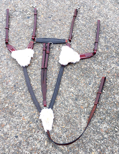 NEW Leather 5 Point Breastplate with Running Martingale Attachment Cherry Brown