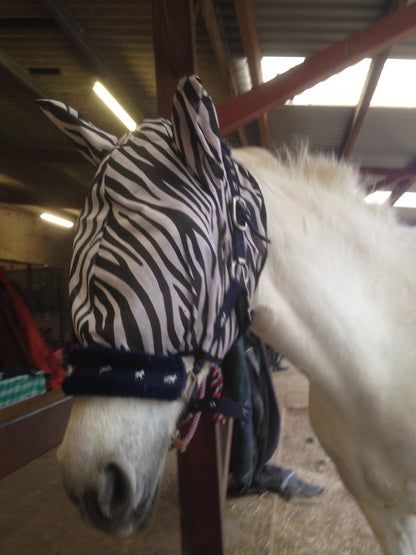 2 DAYS SALE HORSE/COB/PONY MESH FLY MASK HOOD ZEBRA PRINT BEST SELLER  FREE P/P