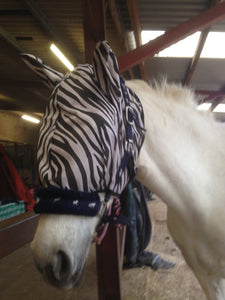 2 DAYS SALE HORSE/COB/PONY MESH FLY MASK HOOD ZEBRA PRINT BEST SELLER  FREE P/P