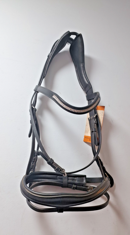 NEW  English Leather Clear CRYSTAL BRIDLE SNAFFLE BRIDLE full Black (1042-19) B32