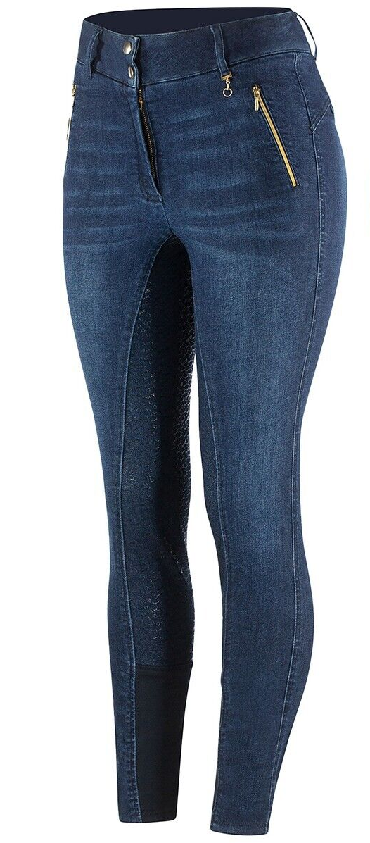 Horze Nicole Knee Grip Ladies Denim Breeches -Dark Blue,EU 36 UK 8 (36087) (S1)