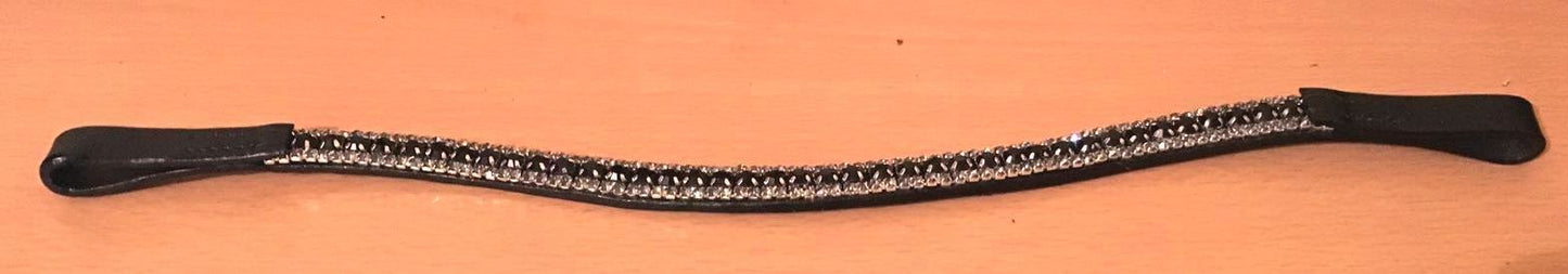 DESIGNER BLING!*Leather Mega-Sparkly Browband*3-Rows Crystals*Dressage *BLACK*