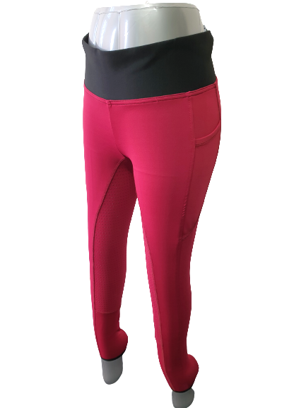 NEW Full Silicone Grip Horse Riding  Tights Breeches  Phone Pocket, Wine Red