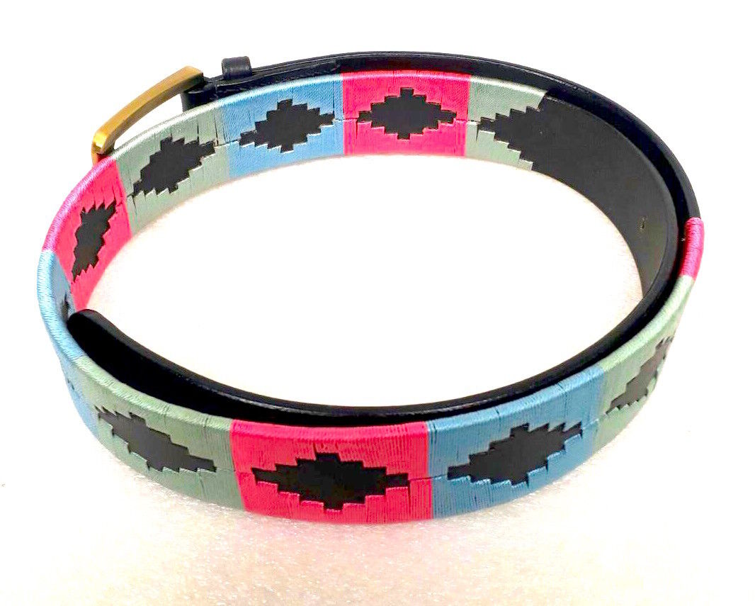 Cwell Equine Mens Womens Unisex Argentinian Black Leather Embroidered Polo Belt