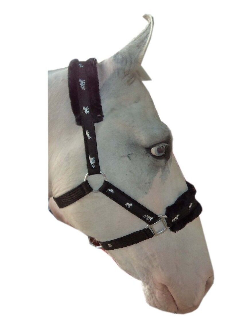 New Mink padded HORSE COB PONY Nylon Halters/Headcollar Horse Print Lead set