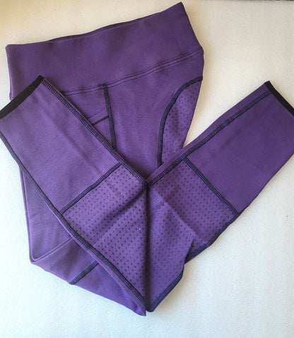New Silicone Grip Horse Riding Leggings Tights + Phone Pocket PURPLE