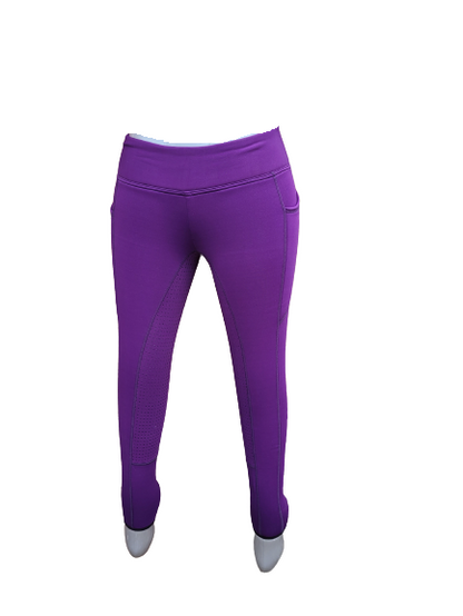 New Silicone Grip Horse Winter  Riding Leggings Tights  Phone Pocket ,PURPLE