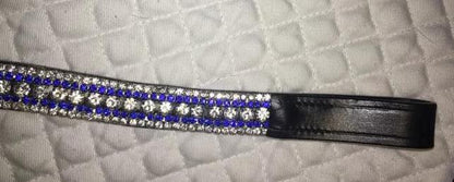 BLING!*Dressage*Mega-Sparkly Leather Browband*5-Row Crystals*CLEAR/BLUE BLACK