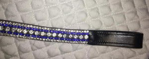 BLING!*Dressage*Mega-Sparkly Leather Browband*5-Row Crystals*CLEAR/BLUE BLACK