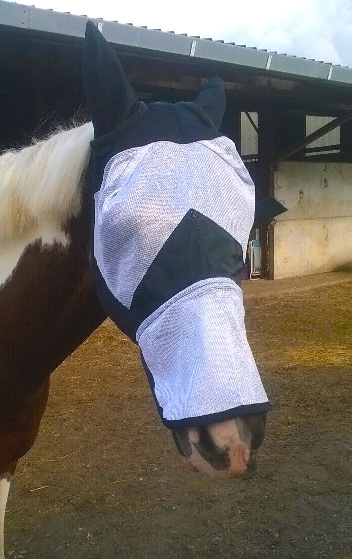 Fine Mesh Horse Cob Pony Full Face Fly Mask Hood With Ears long Nose Flap £6.99