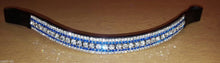 Load image into Gallery viewer, BLING!*Dressage*Mega-Sparkly Leather Browband*5-Row Crystals*CLEAR/BLUE BLACK
