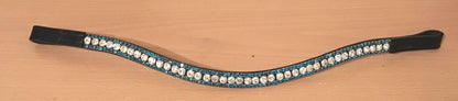DESIGNER BLING!*Leather Mega-Sparkly Browband*3-Rows Crystals*Dressage *BLACK*