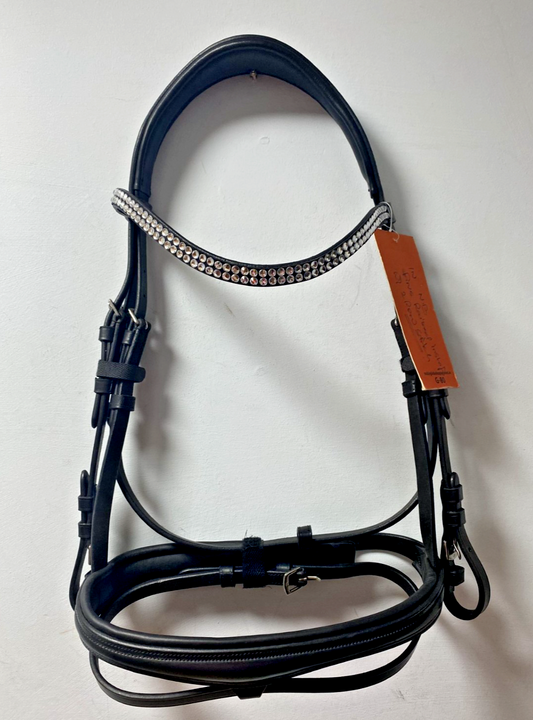 NEW English Leather BRIDLE Crystal SNAFFLE BRIDLE full Black (1169/22-23) B40