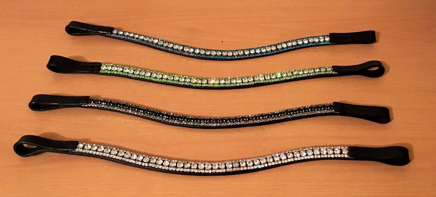 DESIGNER BLING!*Leather Mega-Sparkly Browband*3-Rows Crystals*Dressage *BLACK*