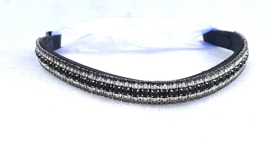 NEW Great Quality Italian Leather 5 Rows Black crystals Mega sparky Browbands