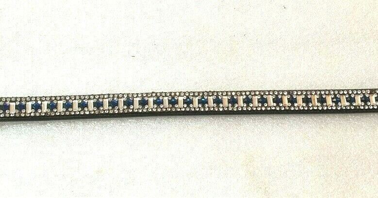 Designer Crystal Reverse Capri Blue Browband ,Polo Leather Black Full (811)