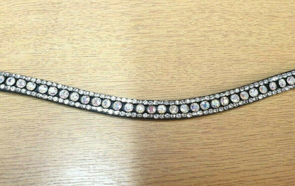 Designer Crystal Reverse 3Row  U Shaped  Browband ,Polo Leather Black Full (905)