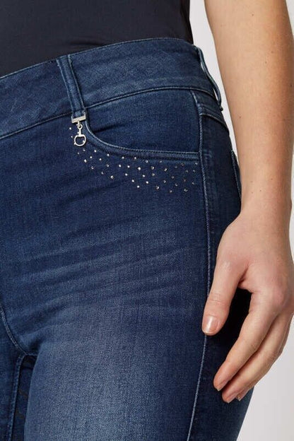 Horze Kaia Denim Silicone Full crystal Breeches,  Dark Blue UK 12 EU 38 (36684)B