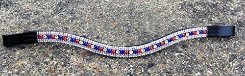 Cwell Equine 5 ROWS Red White Blue crystals with Pearls Black Full/Cob/Pony