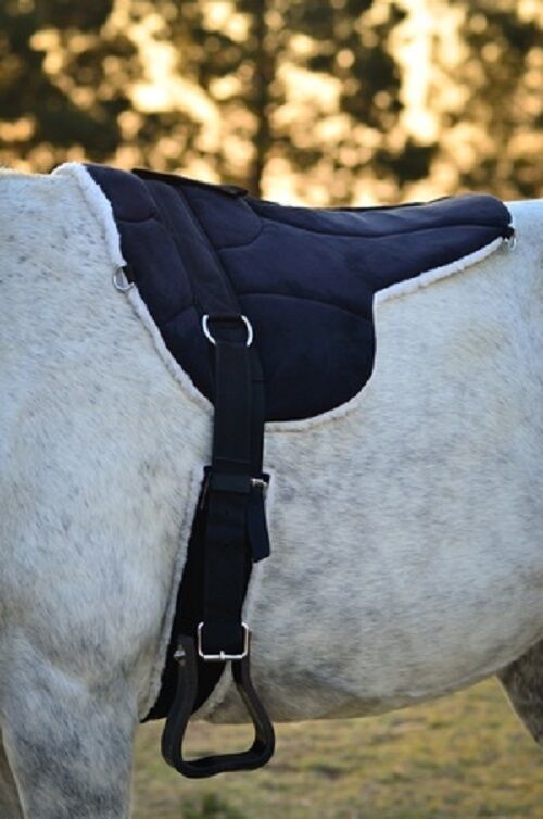 New Non slip Bottom Micro suede  BAREBACK PAD with free girth and stirrups BLACK