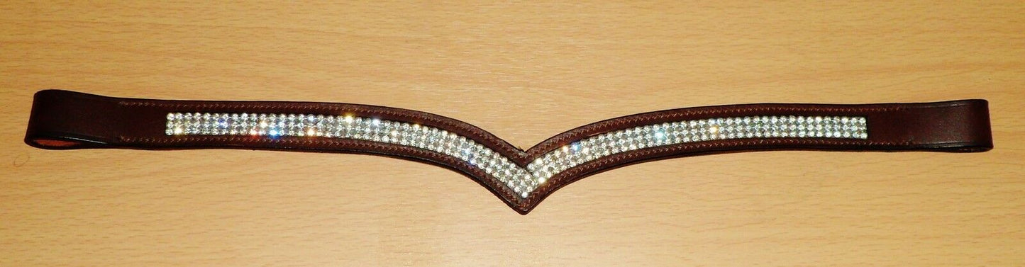 New Designer (V) Shaped * silver * Crystal Browband cob Size - 15 " ( Brown )
