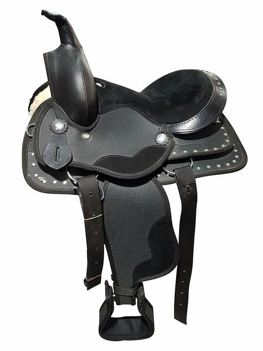 BLACK Embedded sparkling clear crystals Synthetic Western Saddle Set