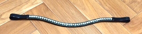 NEW BLING!*Leather Sparkly Browband*3-Rows Crystals*Dressage Teal Green/Clear