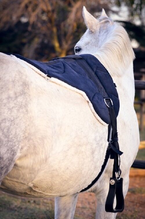 New Non slip Bottom Micro suede  BAREBACK PAD with free girth and stirrups BLACK