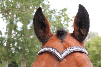 New Designer (V) Shaped * silver * Crystal Browband cob Size - 15 " ( Brown )