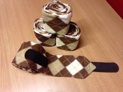 New set of 4 horse/cob/pony fleece bandages 4" wide & 3 meters BROWN CHECK SALE